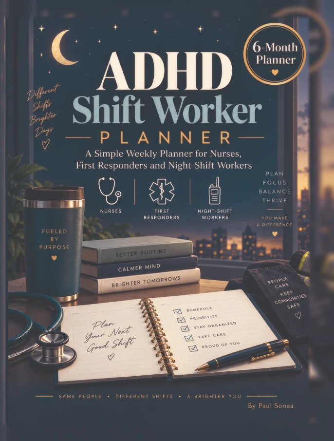 Cover of ADHD Shift Worker Planner, Six month undated planner